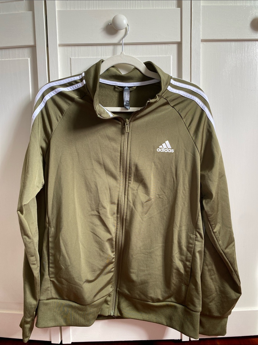 Adidas Olive Green Full-Zip Jacket with White Stripes